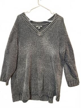 Orvis Sweater Womens XXL Gray Chunky Knit V Neck Cozy Oversized Cottagecore
